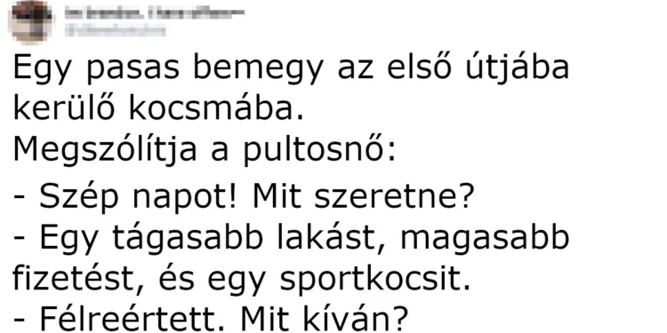 Vicc: Egy pasas bemegy az első útjába kerülő kocsmába