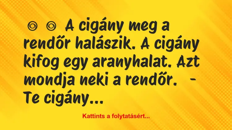 Vicc:
A cigány meg a rendőr halászik. A cigány kifog egy…