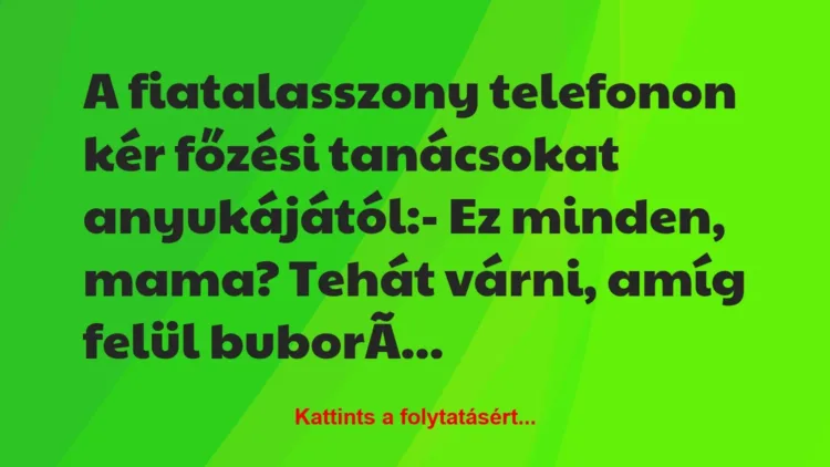 Vicc: A fiatalasszony telefonon kér főzési tanácsokat anyukájától:

– Ez…