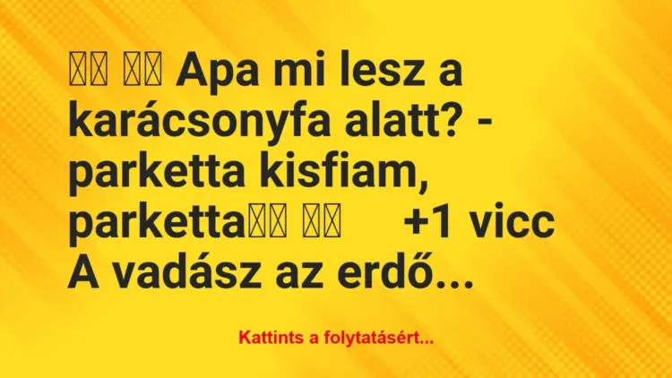 Vicc: 
		  
		  Apa mi lesz a karácsonyfa alatt? – parketta…