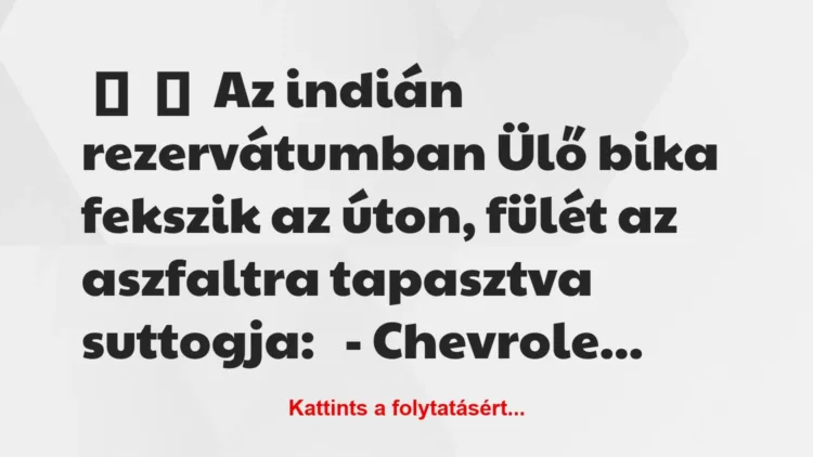 Vicc: 
	    	    Az indián rezervátumban Ülő bika fekszik az úton, fülét az …