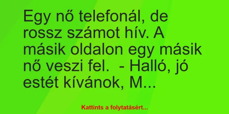 Vicc: Egy nő telefonál, de rossz számot hív. A másik oldalon egy másik nő…