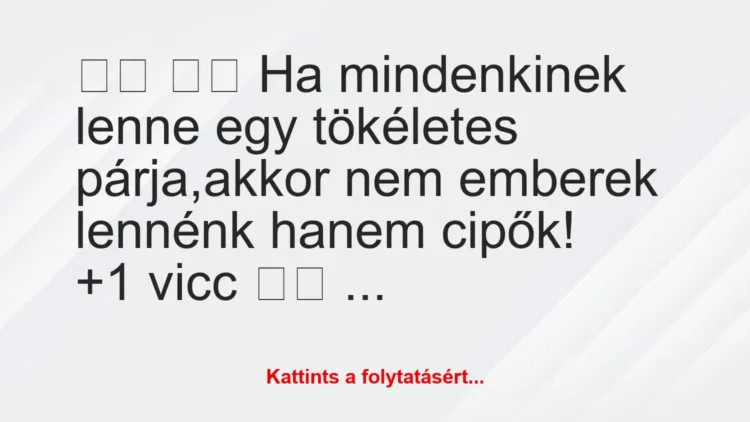 Vicc: 
		  
		  Ha mindenkinek lenne egy tökéletes párja,akkor…