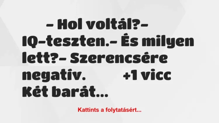 Vicc: 
		  
		  – Hol voltál?- IQ-teszten.- És milyen…