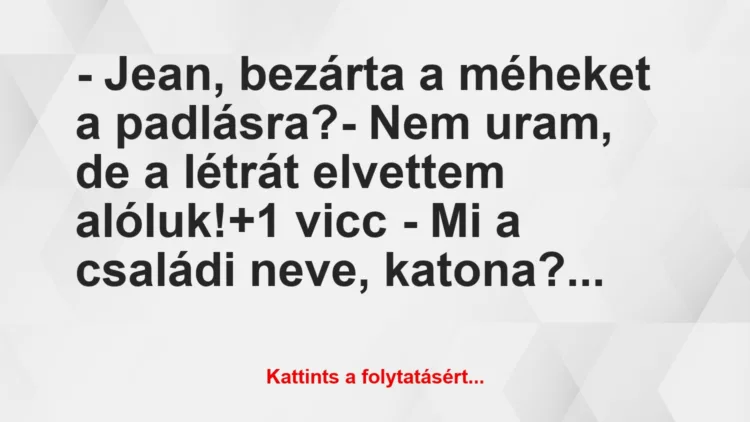 Vicc: – Jean, bezárta a méheket a padlásra?– Nem uram, de a létrát…