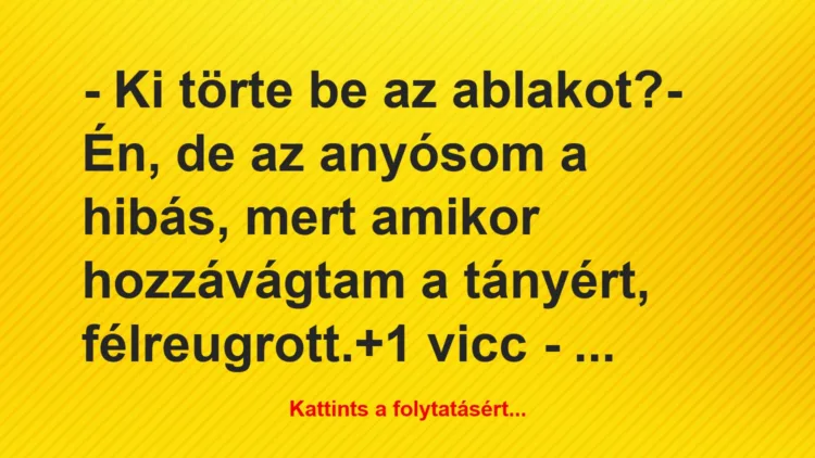 Vicc: – Ki törte be az ablakot?– Én, de az anyósom a hibás, mert…