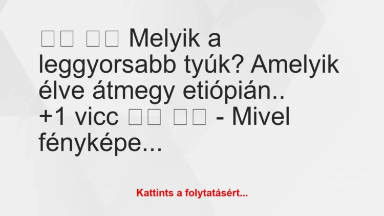 Vicc: 
		  
		  Melyik a leggyorsabb tyúk? Amelyik élve…