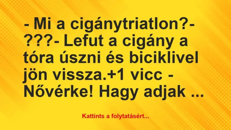 Vicc: – Mi a cigánytriatlon?

– ???

– Lefut a cigány a tóra úszni…