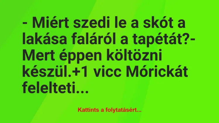 Vicc: – Miért szedi le a skót a lakása faláról a tapétát?– Mert éppen…