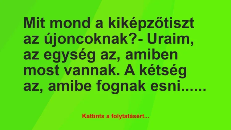 Vicc: Mit mond a kiképzőtiszt az újoncoknak?

– Uraim, az egység az,…