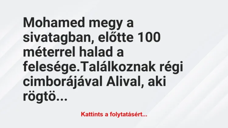 Vicc: Mohamed megy a sivatagban, előtte 100 méterrel halad a…