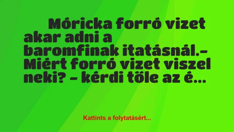 Vicc: 
		  
		  Móricka forró vizet akar adni a baromfinak…