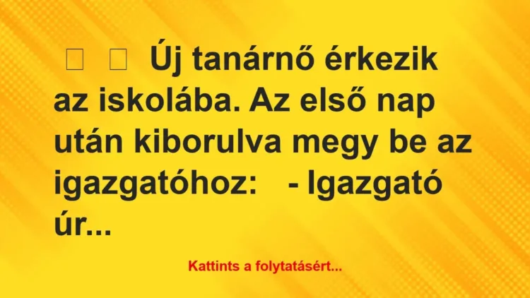 Vicc: 
	    	    Új tanárnő érkezik az iskolába. Az első nap után kiborulva …