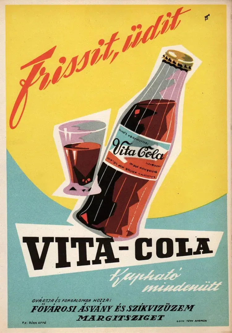 1960-as reklámplakát a szocialista Coca Coláról, amit kínai alapanyagból a Fővár…