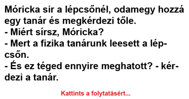 Vicc: Móricka sir a lépcsőnél, odamegy hozzá egy tanár és megkérdezi tőle