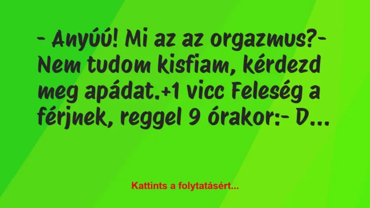 Vicc: – Anyúú! Mi az az orgazmus?

– Nem tudom kisfiam, kérdezd meg…