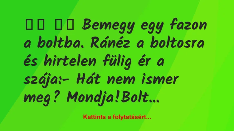 Vicc:
Bemegy egy fazon a boltba. Ránéz a boltosra és…