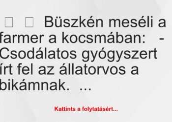 Vicc:
Büszkén meséli a farmer a kocsmában:– Csodálatos…