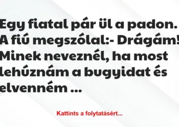 Vicc: Egy fiatal pár ül a padon. A fiú megszólal:– Drágám! Minek…