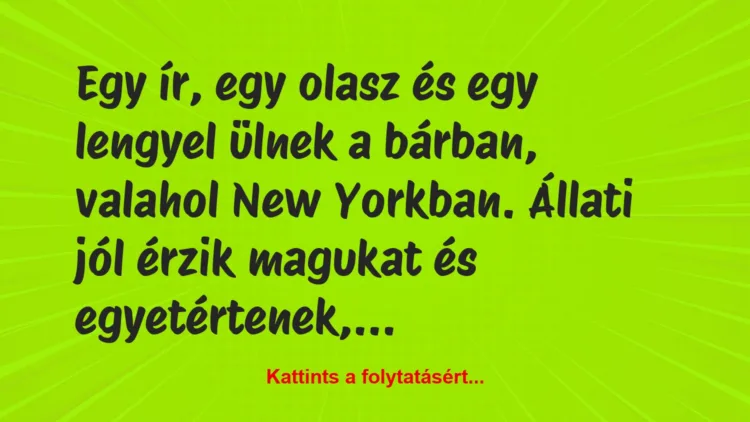 Vicc: Egy ír, egy olasz és egy lengyel ülnek a bárban, valahol New Yorkban….