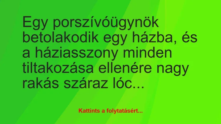 Vicc: Egy porszívóügynök betolakodik egy házba, és a háziasszony minden…