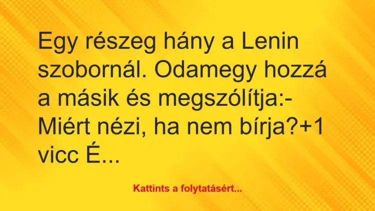 Vicc: Egy részeg hány a Lenin szobornál. Odamegy hozzá a másik és…