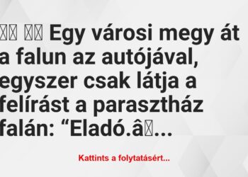 Vicc:
Egy városi megy át a falun az autójával, egyszer …