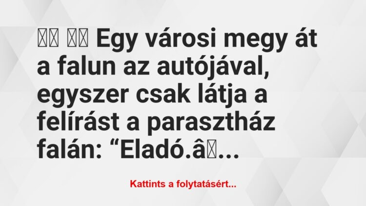 Vicc:
Egy városi megy át a falun az autójával, egyszer …