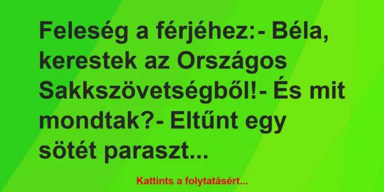 Vicc: Feleség a férjéhez:– Béla, kerestek az Országos…