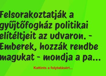 Vicc: Felsorakoztatják a gyűjtőfogház politikai elítéltjeit az udvaron.
-…