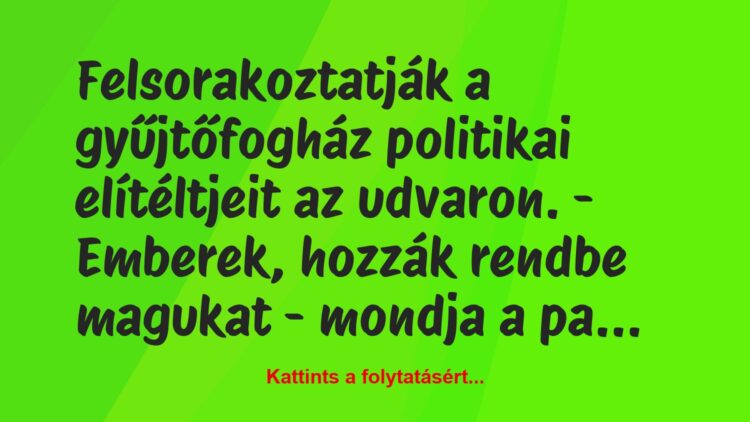 Vicc: Felsorakoztatják a gyűjtőfogház politikai elítéltjeit az udvaron.
-…