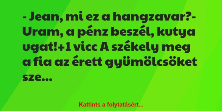 Vicc: – Jean, mi ez a hangzavar?– Uram, a pénz beszél, kutya ugat!