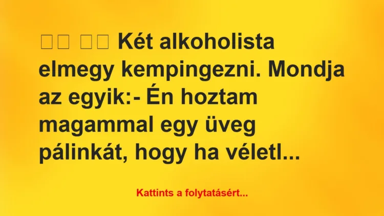 Vicc:
Két alkoholista elmegy kempingezni. Mondja az egy…