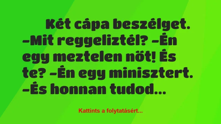 Vicc: 
		  
		  Két cápa beszélget. -Mit reggeliztél? -Én…