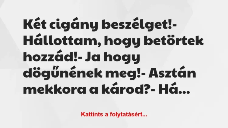 Vicc: Két cigány beszélget!

– Hállottam, hogy betörtek hozzád!

-…