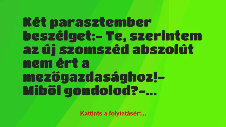 Vicc: Két parasztember beszélget:– Te, szerintem az új szomszéd…