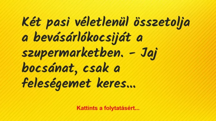 Vicc: Két pasi véletlenül összetolja a bevásárlókocsiját a szupermarketben….