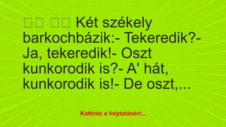 Vicc:
Két székely barkochbázik:- Tekeredik?-…