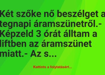 Vicc: Két szőke nő beszélget a tegnapi áramszünetről.– Képzeld 3 órát…