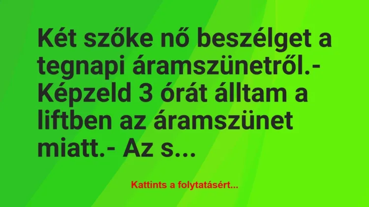 Vicc: Két szőke nő beszélget a tegnapi áramszünetről.

– Képzeld 3 órát…