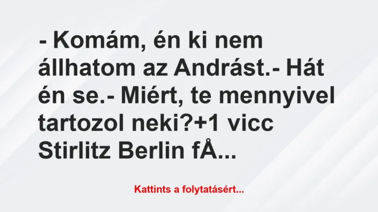 Vicc: – Komám, én ki nem állhatom az Andrást.

– Hát én se.

-…