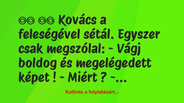 Vicc:
Kovács a feleségével sétál. Egyszer csak…