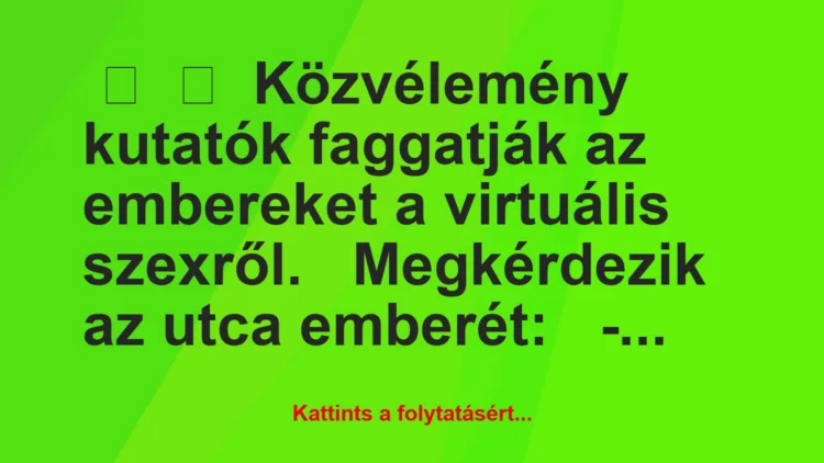 Vicc:
Közvélemény kutatók faggatják az embereket a virtuális…