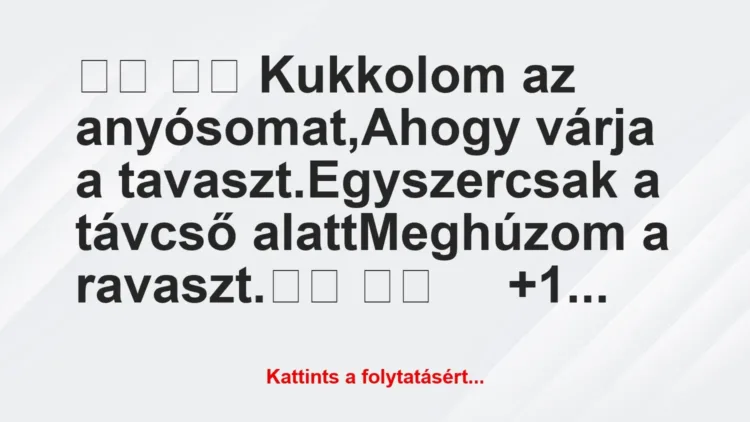 Vicc: 
		  
		  Kukkolom az anyósomat,Ahogy várja a…