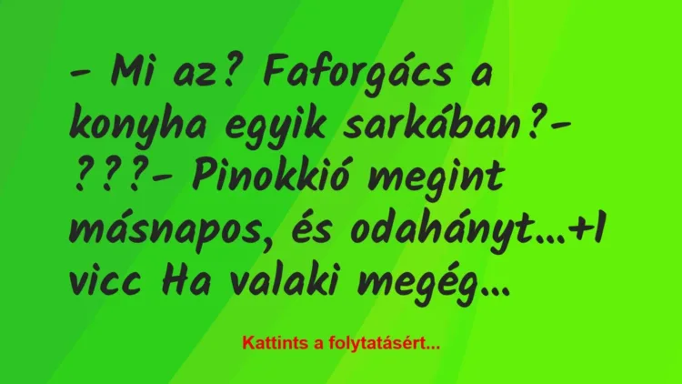 Vicc: – Mi az? Faforgács a konyha egyik sarkában?

– ???

– Pinokkió…