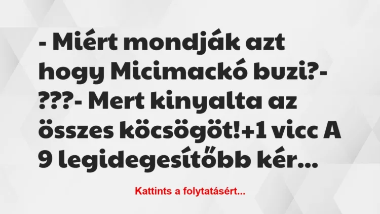 Vicc: – Miért mondják azt hogy Micimackó buzi?– ???– Mert…