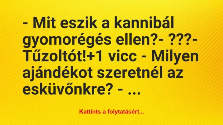 Vicc: – Mit eszik a kannibál gyomorégés ellen?

– ???

– Tűzoltót!