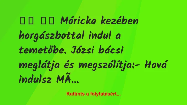 Vicc:
Móricka kezében horgászbottal indul a temetőbe….