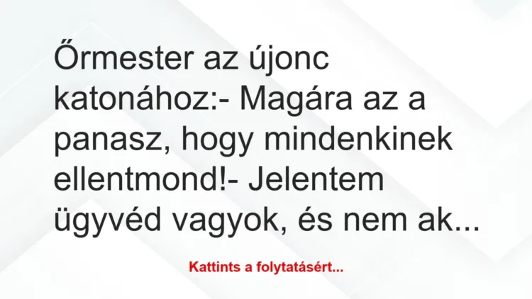 Vicc: Őrmester az újonc katonához:

– Magára az a panasz, hogy…