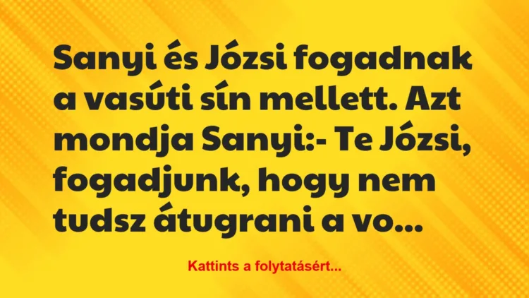 Vicc: Sanyi és Józsi fogadnak a vasúti sín mellett. Azt mondja Sanyi:-…